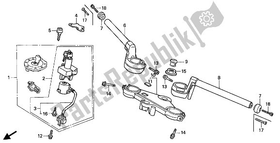 All parts for the Handle Pipe & Top Bridge of the Honda VFR 750F 1994