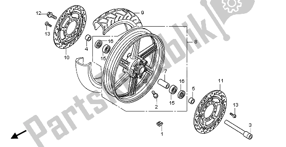 All parts for the Front Wheel of the Honda CBF 1000 2007