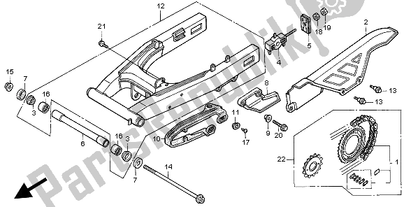 Alle onderdelen voor de Achterbrug van de Honda NX 650 1997