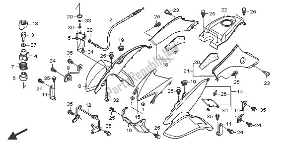 Toutes les pièces pour le Garde-boue Avant Et Levier Arrière du Honda TRX 400 EX Sportrax 2005