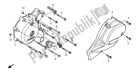 All parts for the Left Crankcase Cover of the Honda NT 700 VA 2008