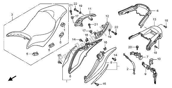 Alle onderdelen voor de Zitting En Achterkap van de Honda CB 600F Hornet 2010