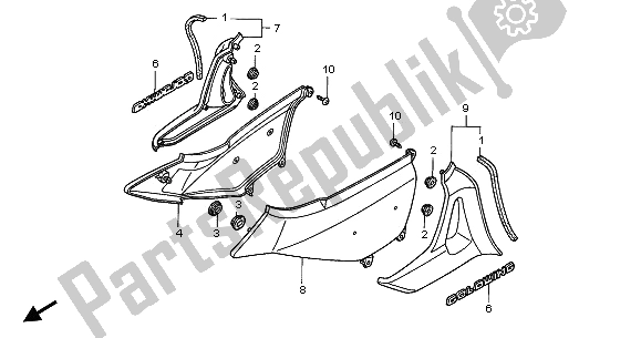 All parts for the Side Cover of the Honda GL 1800A 2003