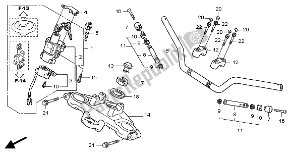 All parts for the Handle Pipe & Top Bridge of the Honda CBF 250 2004
