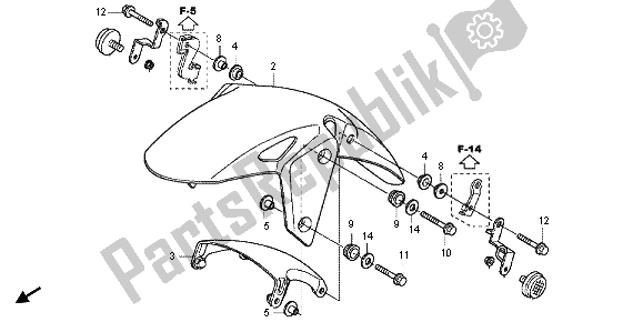 All parts for the Front Fender of the Honda CBR 125 RT 2012