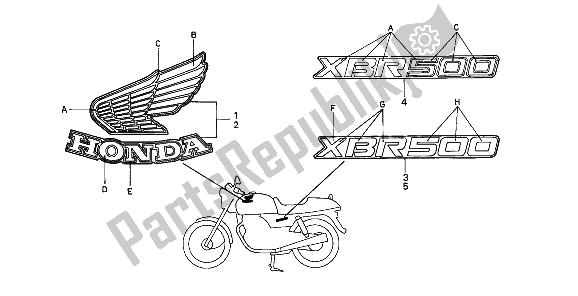 Alle onderdelen voor de Mark van de Honda XBR 500S 1987