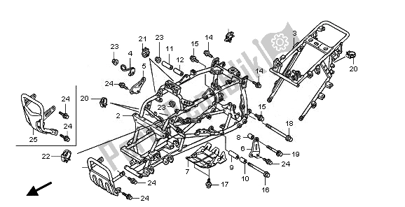 Alle onderdelen voor de Frame Lichaam van de Honda TRX 400 EX Sportrax 2008