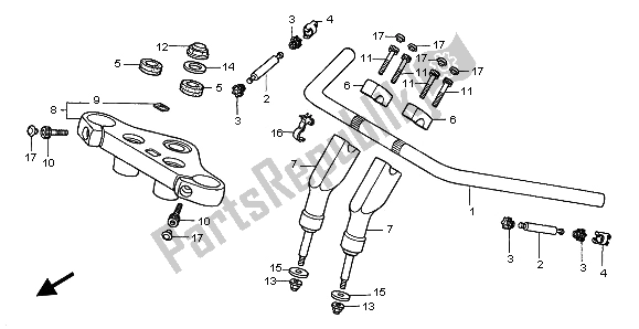 Tutte le parti per il Gestire Il Tubo E Il Ponte Superiore del Honda VT 750 DC 2002