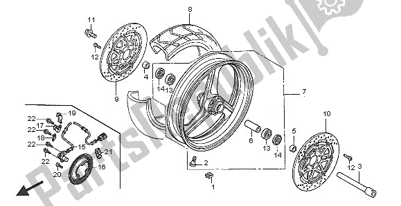 All parts for the Front Wheel of the Honda XL 1000 VA 2005