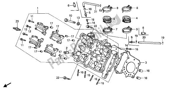 All parts for the Cylinder Head (front) of the Honda VFR 750F 1992