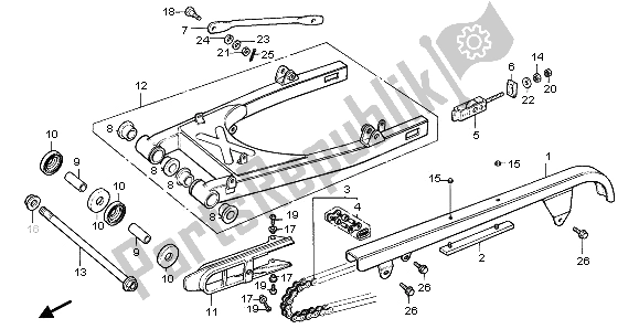 All parts for the Swingarm & Chain Case of the Honda CA 125 1995