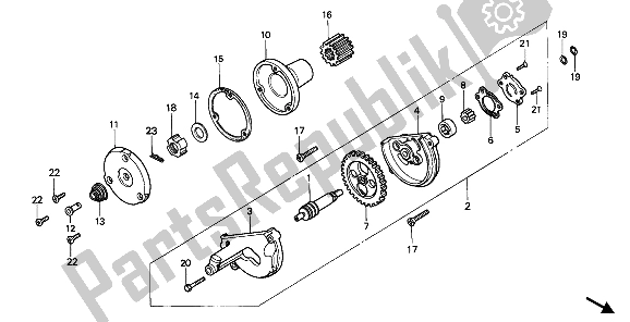 All parts for the Oil Pump of the Honda NX 125 1989