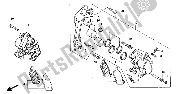 All parts for the Front Brake Caliper of the Honda ST 1100 2000