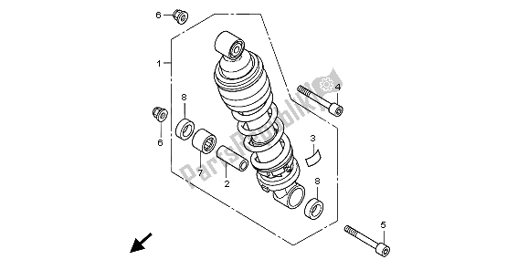 All parts for the Rear Cushion of the Honda CB 600F3A Hornet 2009