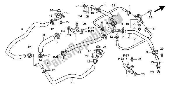 All parts for the Water Pipe of the Honda GL 1800A 2002