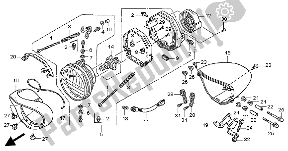 All parts for the Headlight (eu) of the Honda VTX 1300S 2004