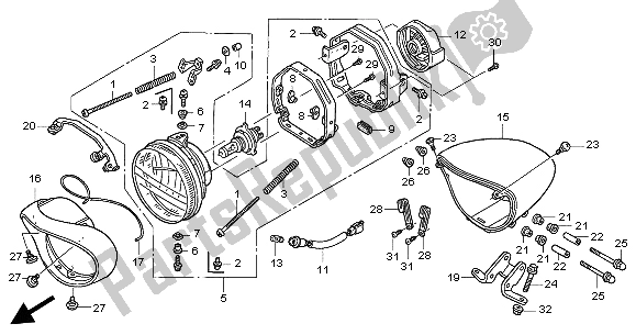 All parts for the Headlight (eu) of the Honda VTX 1300S 2004