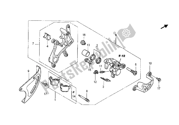 Wszystkie części do Zacisk Hamulca Tylnego Honda CRF 450X 2012