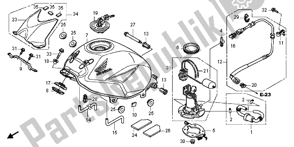 All parts for the Fuel Tank of the Honda CBR 125 RT 2012