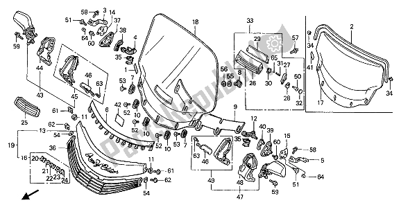 All parts for the Wind Screen & Back Mirror of the Honda GL 1500 SE 1992