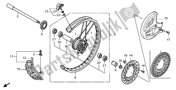 All parts for the Front Wheel of the Honda CRF 450R 2007