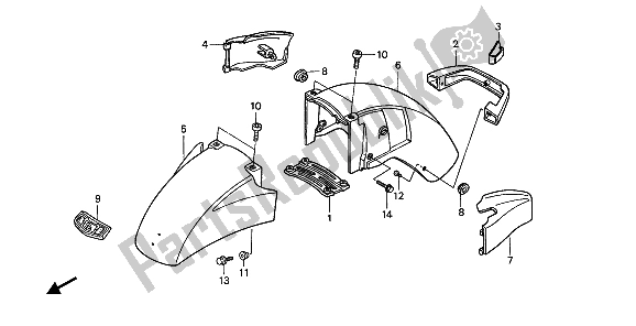 All parts for the Front Fender of the Honda GL 1500 1989