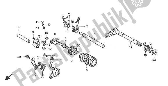 All parts for the Gearshift Drum of the Honda CR 125R 2005