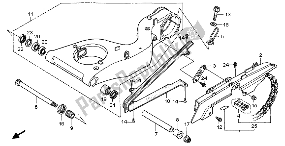 All parts for the Swingarm of the Honda RVF 750R 1996