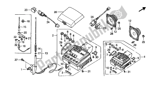 All parts for the Radio Cassette of the Honda GL 1500 1990