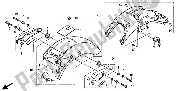 All parts for the Rear Fender of the Honda VT 750S 2011