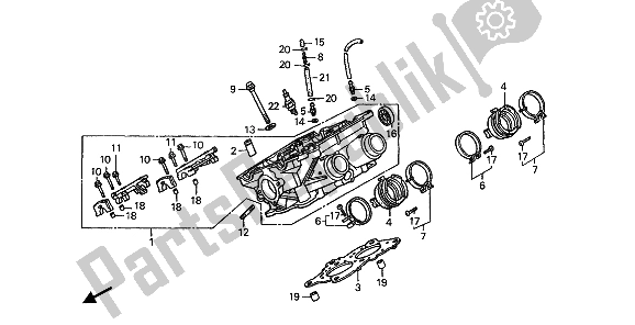 All parts for the Right Cylinder Head of the Honda ST 1100 1992