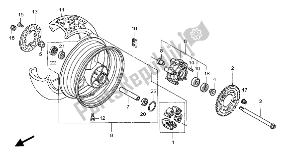 All parts for the Rear Wheel of the Honda XL 1000V 2001