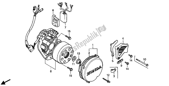 All parts for the Generator & C. D. I. Unit & Left Crankcase Cover of the Honda CR 250R 1991