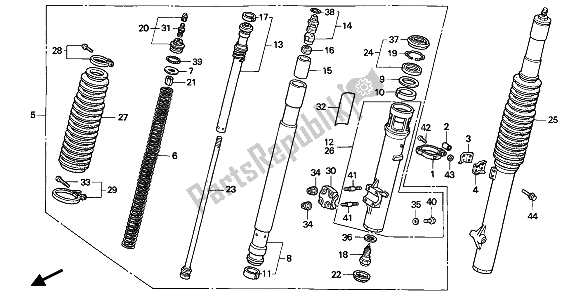 All parts for the Front Fork of the Honda XR 600R 1991