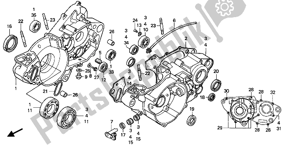 All parts for the Crankcase of the Honda CR 250R 1992