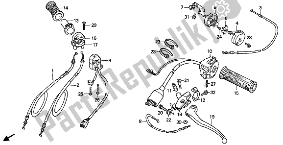 Alle onderdelen voor de Schakelaar & Kabel van de Honda VFR 400R3 1991