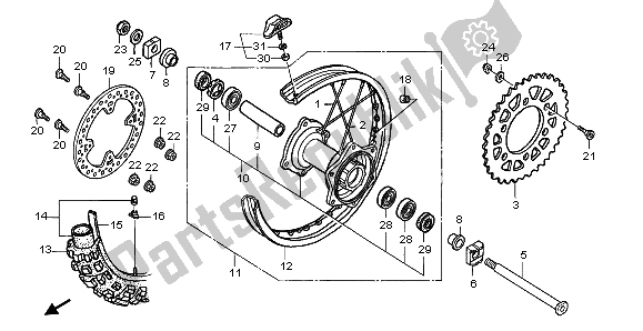 Todas las partes para Rueda Trasera de Honda CR 125R 2004