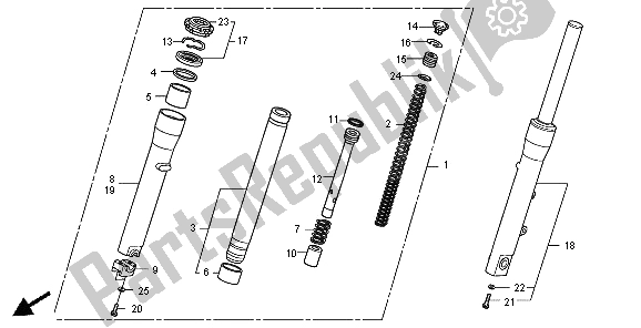 All parts for the Front Fork of the Honda SH 300R 2008