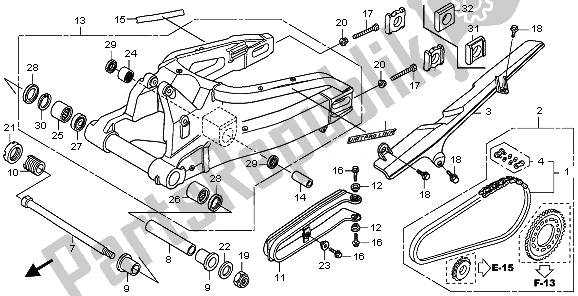 Alle onderdelen voor de Achterbrug van de Honda CBR 600 RA 2010