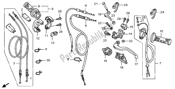 All parts for the Handle Lever & Switch & Cable of the Honda CRF 450R 2006