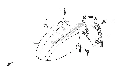 All parts for the Front Fender of the Honda SCV 100F 2005