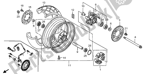 All parts for the Rear Wheel of the Honda XL 1000V 2008