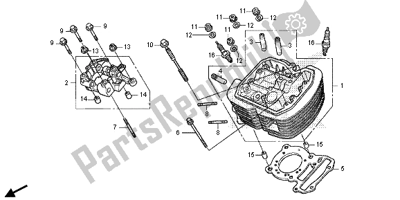 Alle onderdelen voor de Voorste Cilinderkop van de Honda VT 750 CS 2013