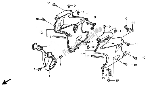 Alle onderdelen voor de Onderste Kap van de Honda VFR 800A 2008