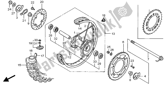 Toutes les pièces pour le Roue Arrière du Honda XR 400R 2001