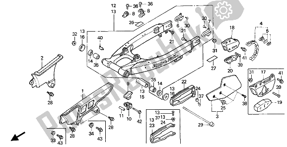 All parts for the Rear Fork & Chain Case of the Honda XR 600R 1992