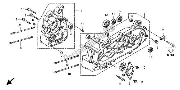 Alle onderdelen voor de Carter van de Honda SH 150R 2012