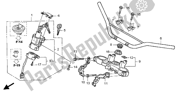 All parts for the Handle Pipe & Top Bridge of the Honda FMX 650 2007