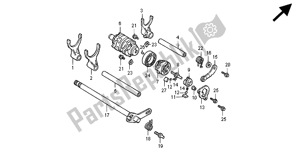All parts for the Shift Drum & Shift Fork of the Honda NSR 125R 2000