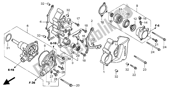 All parts for the Water Pump of the Honda VFR 800 2004